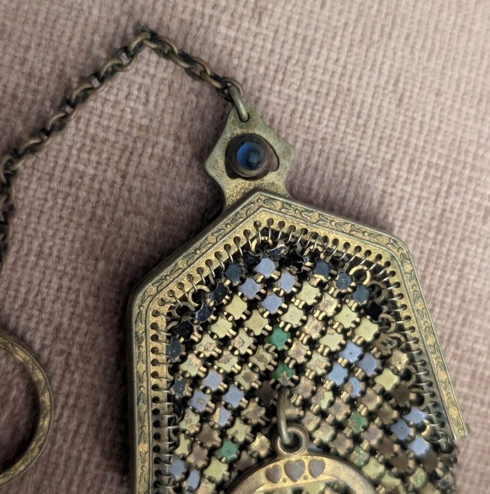 1920's Enamel Mini Metal Mesh Flapper Coin Purse - Picture 7 of 9